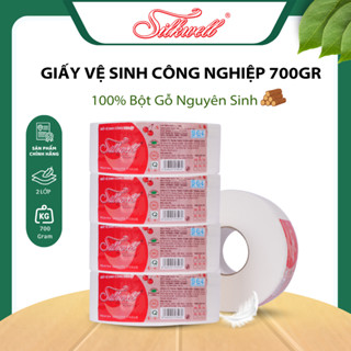 Combo 5 cuộn giấy vệ sinh CÔNG NGHIỆP Silkwell 700gram 2 lớp có lõi, giấy vệ sinh cuộn to hơn tiết kiệm hơn