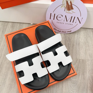  Dép lê quai dán màu trắng da sần đế bánh mì fullbox đầy đủ hộp túi 