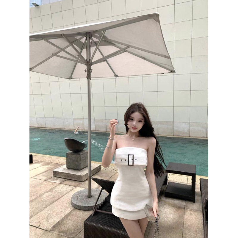 Set áo ống cài khoá ngực phối chân váy ngắn TABISHOP Set đồ nữ sang chảnh màu trắng mặc đi tiệc đi chơi(88) | BigBuy360 - bigbuy360.vn