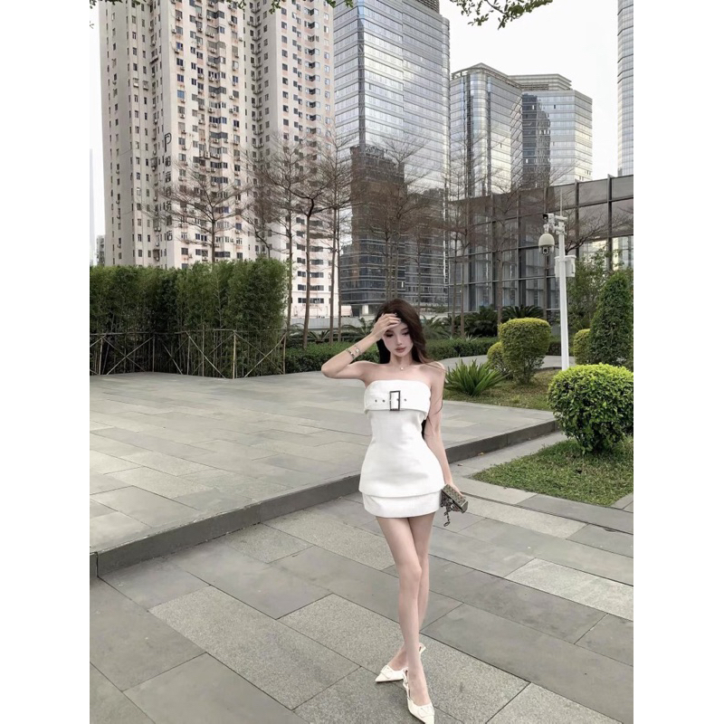 Set áo ống cài khoá ngực phối chân váy ngắn TABISHOP Set đồ nữ sang chảnh màu trắng mặc đi tiệc đi chơi(88) | BigBuy360 - bigbuy360.vn