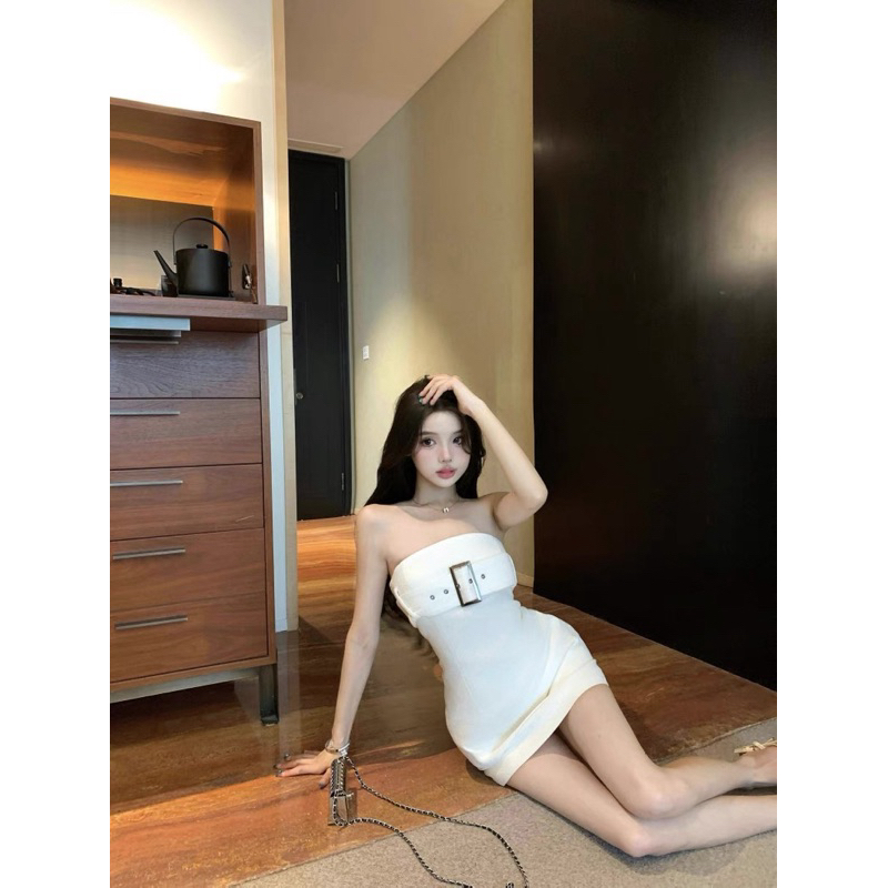 Set áo ống cài khoá ngực phối chân váy ngắn TABISHOP Set đồ nữ sang chảnh màu trắng mặc đi tiệc đi chơi(88) | BigBuy360 - bigbuy360.vn