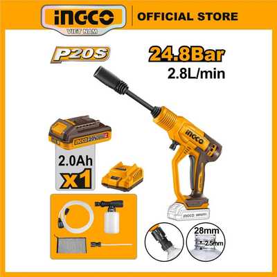 Máy rửa xe dùng pin áp lực cao 20V INGCO CPWLI2036 thân máy ko pin sạc | CPWLI20362 full bộ đầy đủ