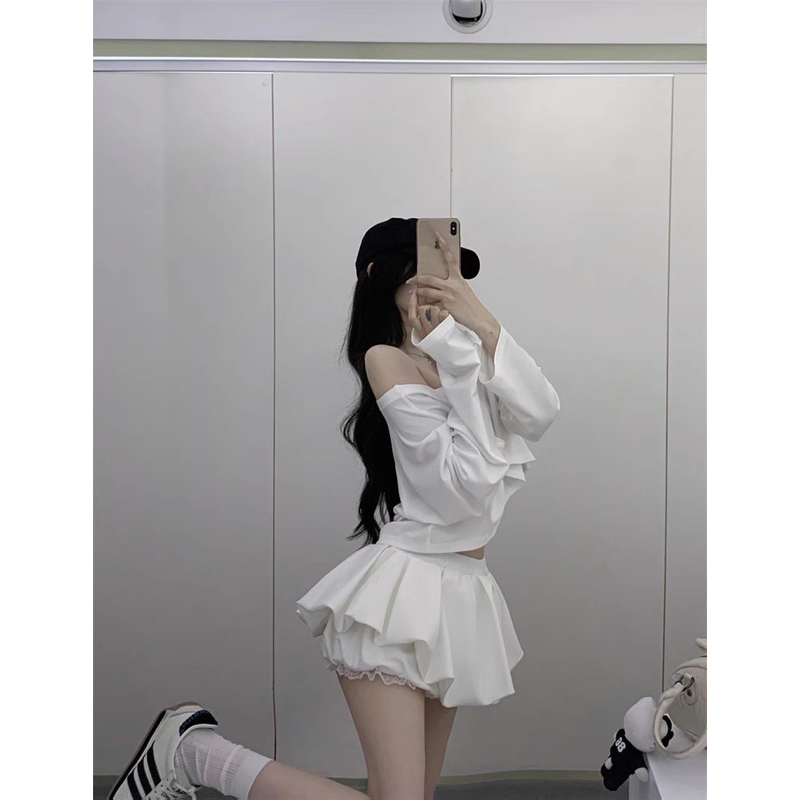 Set Áo thun croptop tay dài trễ vai mix quần bí TABISHOP Set đồ nữ sang chảnh mặc hè đi chơi đi biển(85) | BigBuy360 - bigbuy360.vn