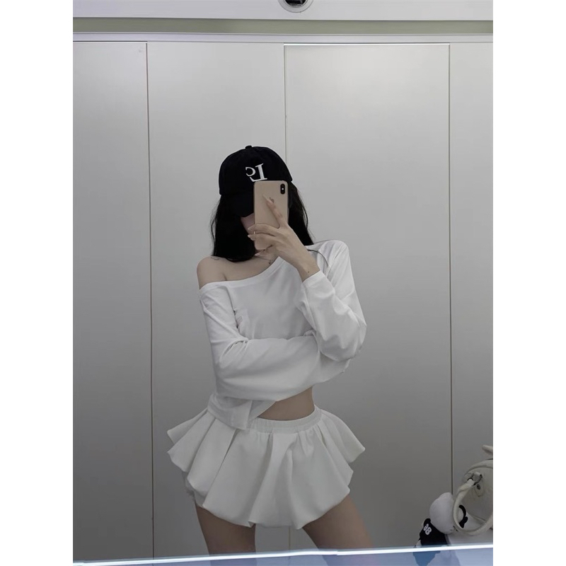 Set Áo thun croptop tay dài trễ vai mix quần bí TABISHOP Set đồ nữ sang chảnh mặc hè đi chơi đi biển(85) | BigBuy360 - bigbuy360.vn