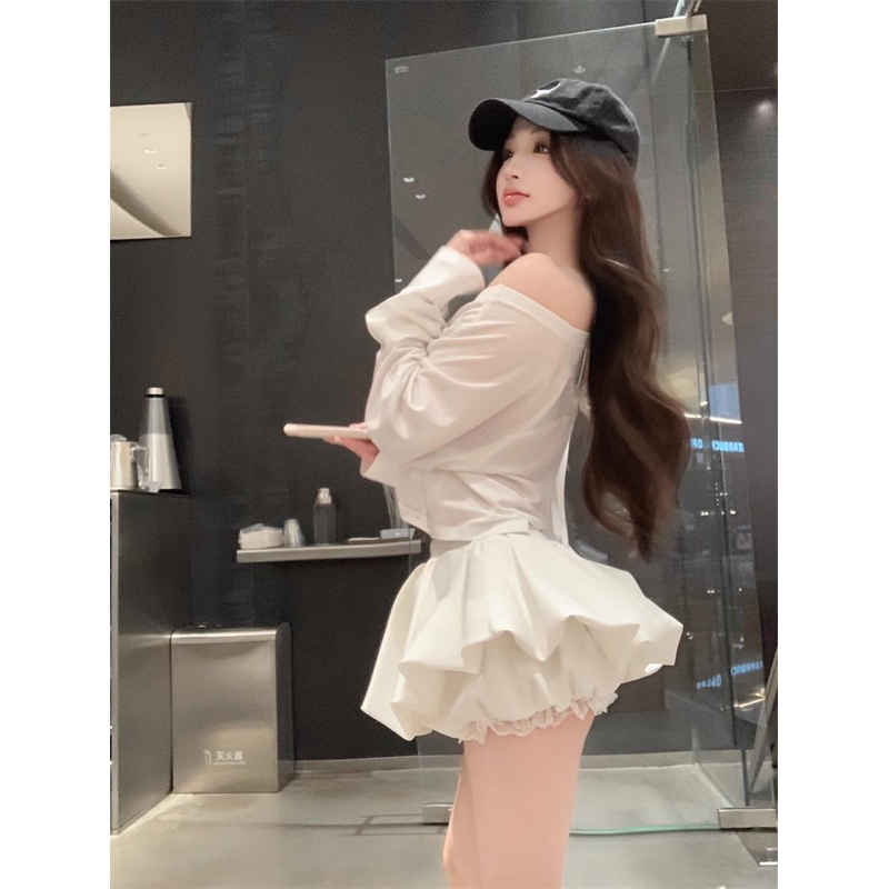 Set Áo thun croptop tay dài trễ vai mix quần bí TABISHOP Set đồ nữ sang chảnh mặc hè đi chơi đi biển(85) | BigBuy360 - bigbuy360.vn