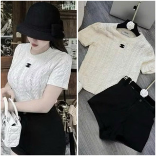 ÁO CỘC TAY NỮ CHỮ X MÀU TRẮNG KEM LEN MONGTOGHI HÀNG QC FORM ÔM TÔN DÁNG TRẺ TRUNG NĂNG ĐỘNG