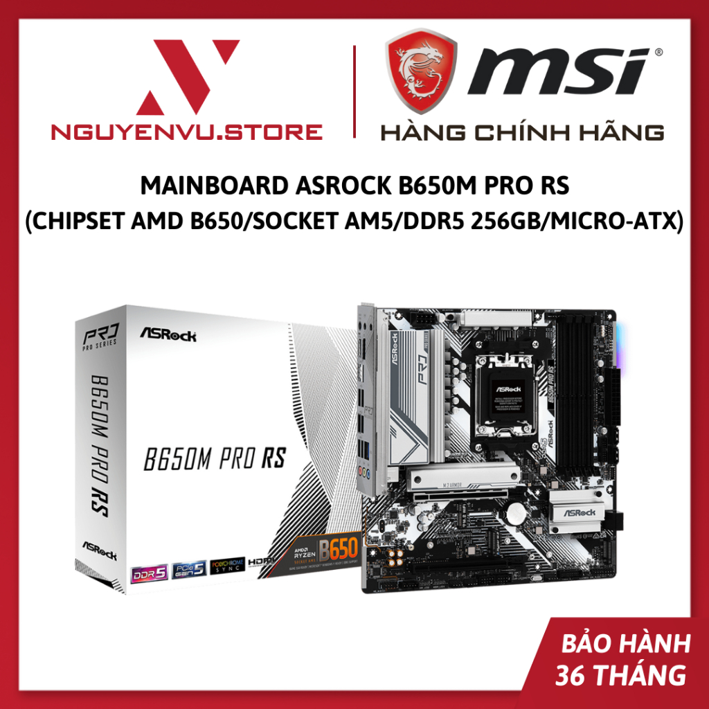 Mainboard ASRock B650M Pro RS (Chipset AMD B650/Socket AM5/DDR5 256GB/Micro-ATX) - Hàng chính hãng