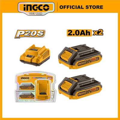 Bộ combo 2 pin 2.0Ah 20V (FBLI20011) và 1 sạc (FCLI2001) INGCO FBCPK1222