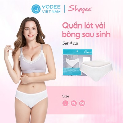 Shapee Quần lót vải bông sau sinh thoáng khí, co giãn, có thể tái sử dụng, đóng gói riêng từng cái tiện lợi (set 4 cái)