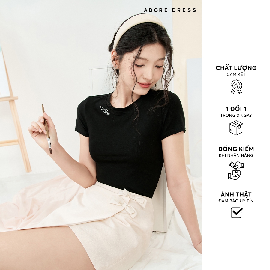511TS0007 - Áo phông basic thun đen thêu Adore ADORE DRESS