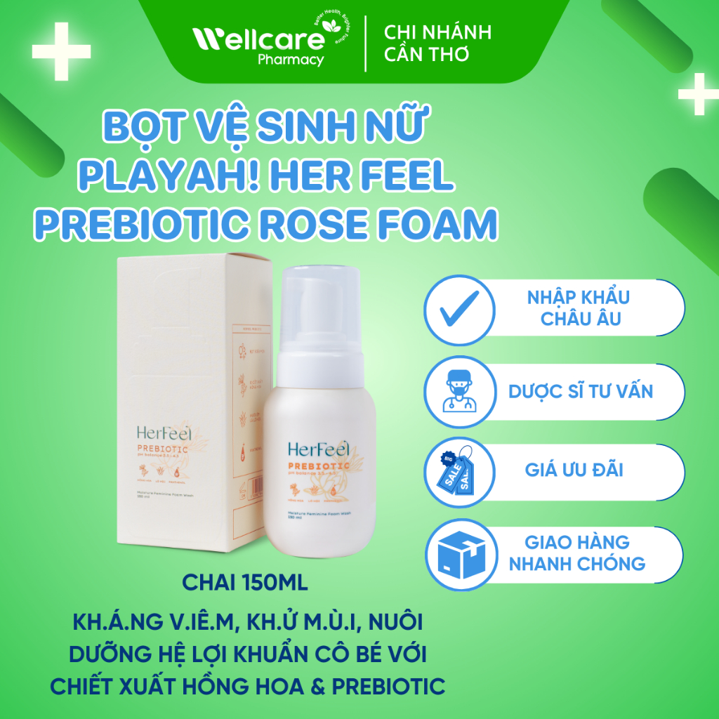 [⭐PLAYAH] Bọt Vệ S.i.nh Phụ Nữ PlayAh Her Feel Prebiotic Rose Foam - Sạch Thơm Toàn Diện - Chai 150m
