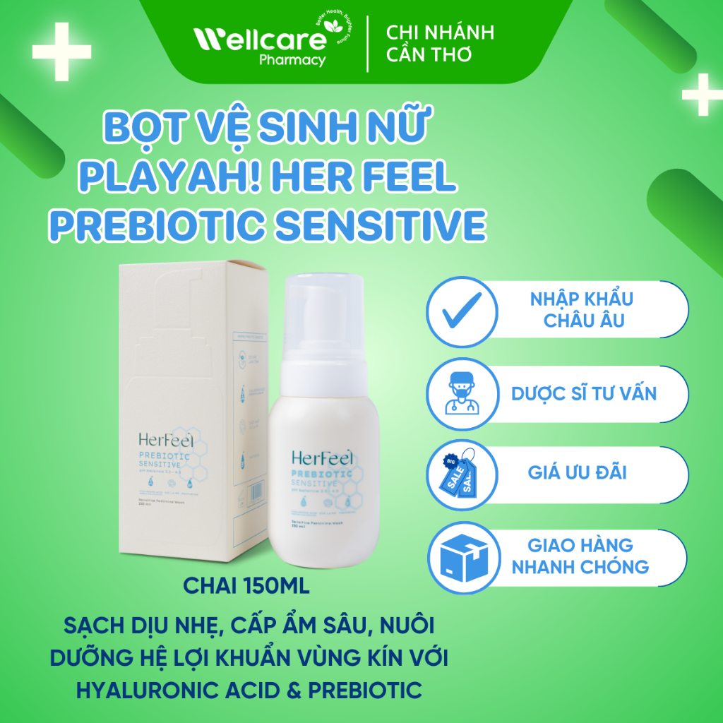 [⭐PLAYAH] Bọt vệ sinh nữ PlayAh Her Feel Prebiotic Sensitive - Hộp 150ml