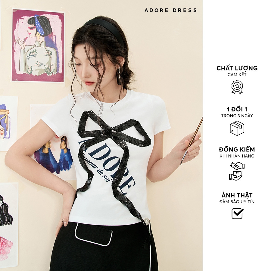 511TS20011 - Áo phông thun trắng in nơ Adore ADORE DRESS