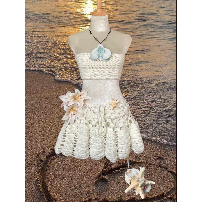 Set bikini len móc đi biển -Bikini 3 món kèm chân váy [có sẵn]