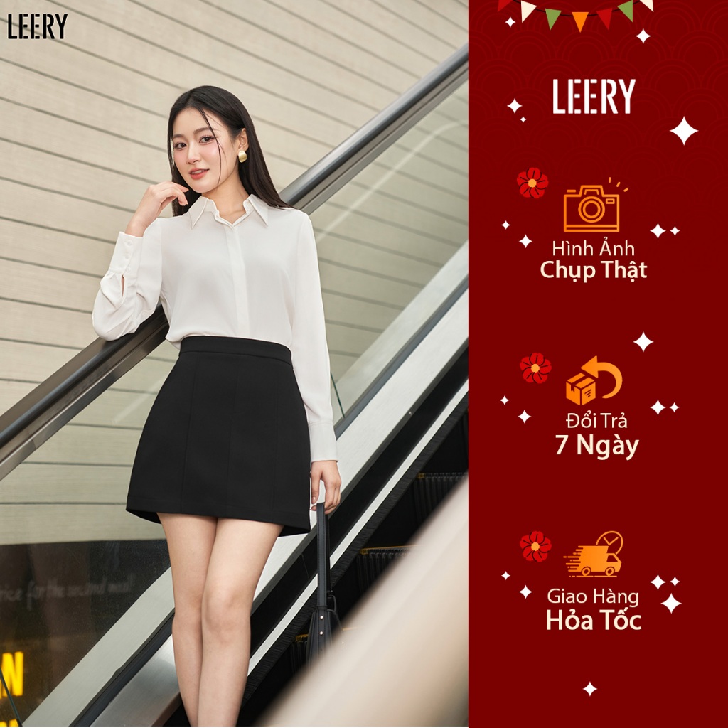 Áo sơ mi công sở nữ đẹp kiểu Hàn Quốc form rộng tay dài chất lụa cao cấp màu Trắng Be Đen Xanh LEERY SM-01