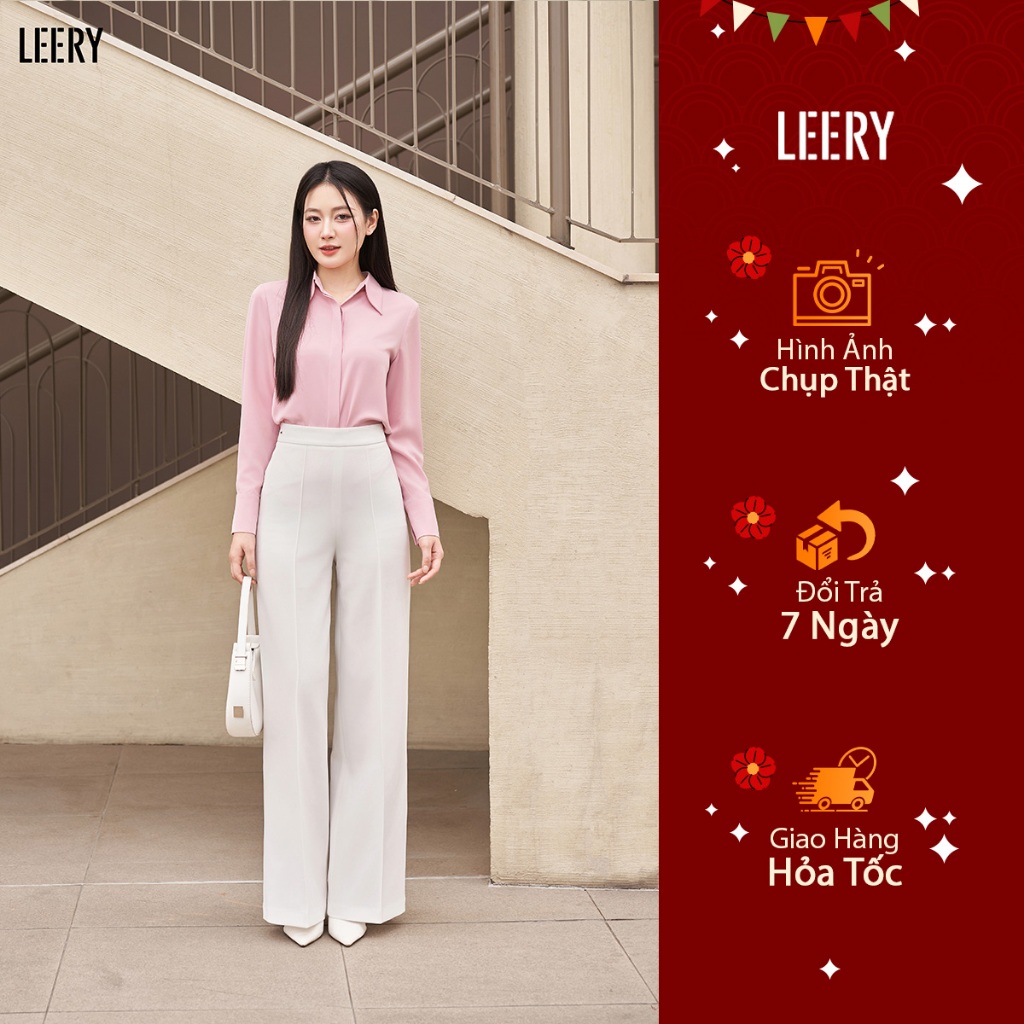 Áo sơ mi công sở nữ đẹp kiểu Hàn Quốc form rộng tay dài chất lụa cao cấp màu Trắng Be Đen Xanh LEERY SM-01 | BigBuy360 - bigbuy360.vn