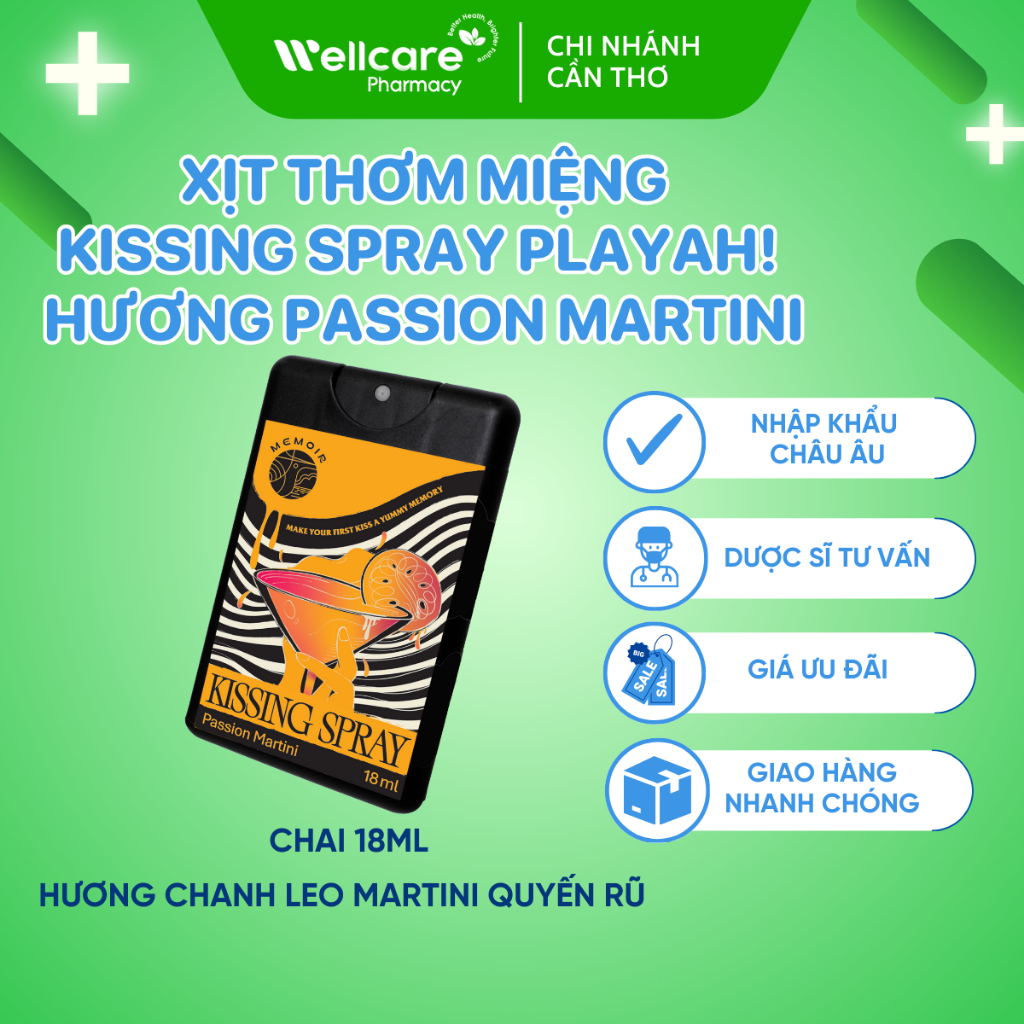 [⭐PLAYAH] Xịt Thơm Miệng Kissing Spray PlayAh Hương Passion Martini Chanh Leo Martini Quyến Rũ - 18M
