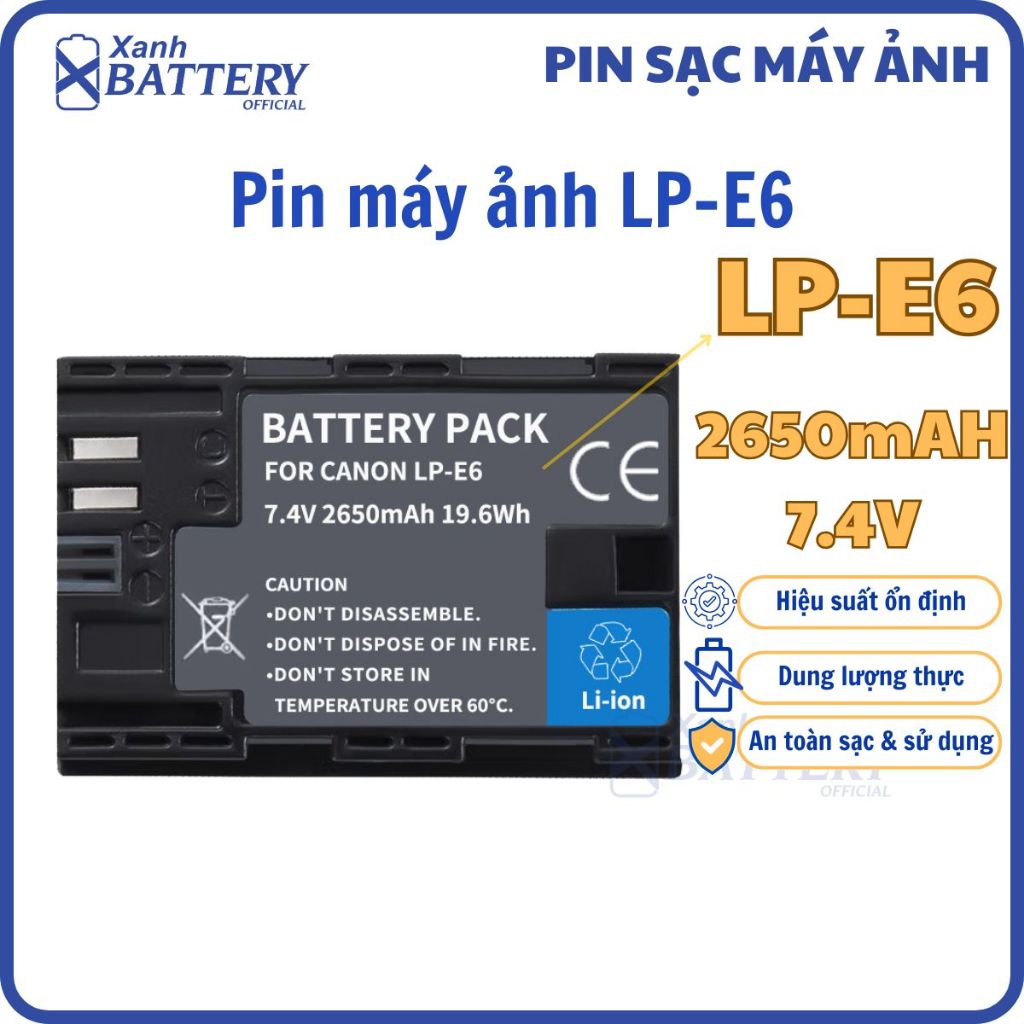 LP-E6 2650mAh cho Máy ảnh Canon 60D 70D 80D 90D 6D 6D Mark II 5D mark II 5D Mark III E6 Dung lượng c
