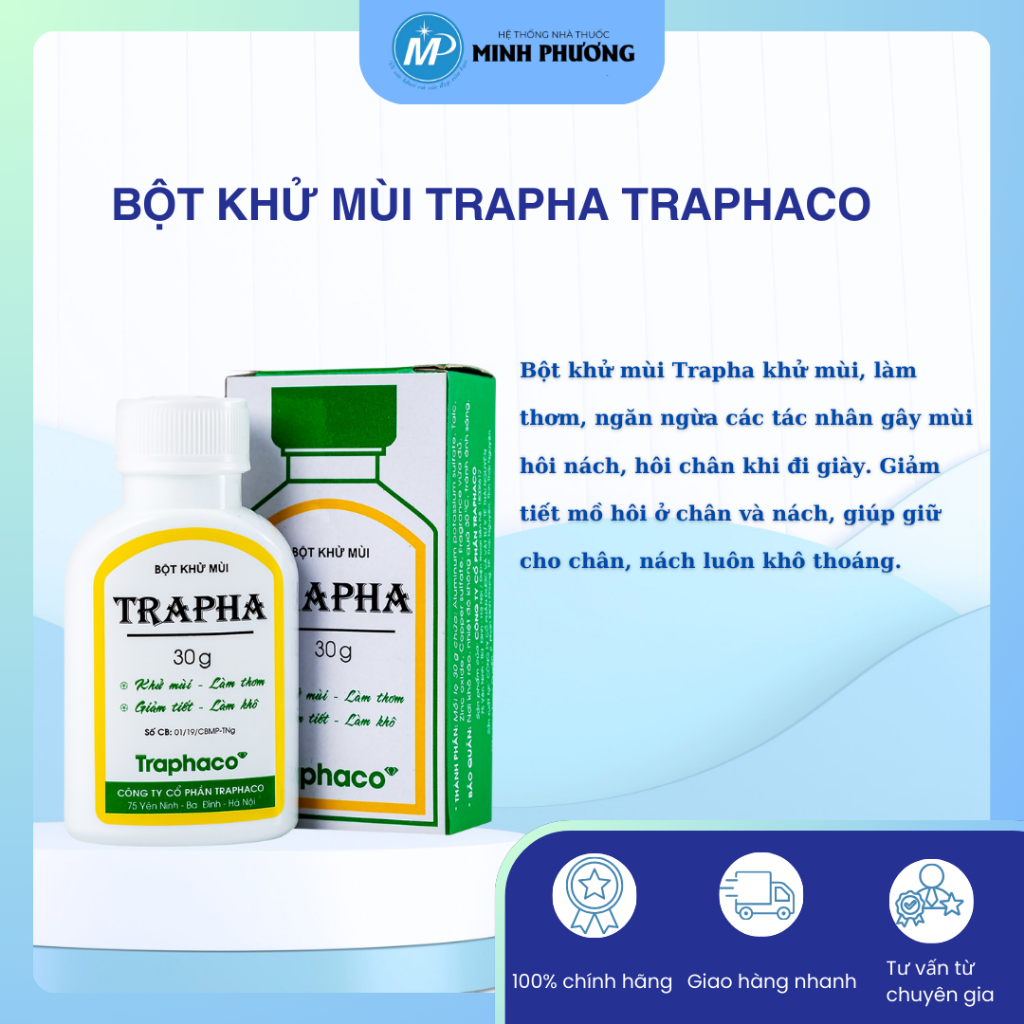 ✅ [CHÍNH HÃNG]COMBO 10 Bột khử mùi Trapha 30g traphaco
