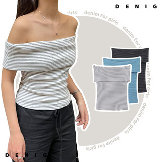  Áo trễ vai dệt kim kẻ sọc ngang basic thời trang nữ thanh lịch DENIG - NANCY TOP 
