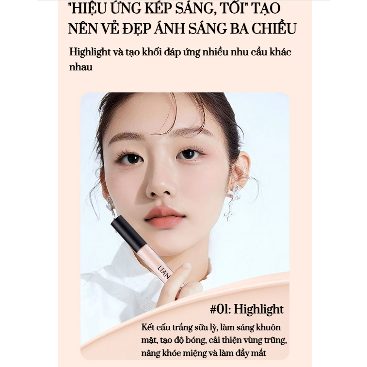 Kem tạo khối LIANGNISHI highlight che khuyết điểm  -  Kem nền dạng lỏng LIANGNISHI tạo khối làm sáng vùng lõm