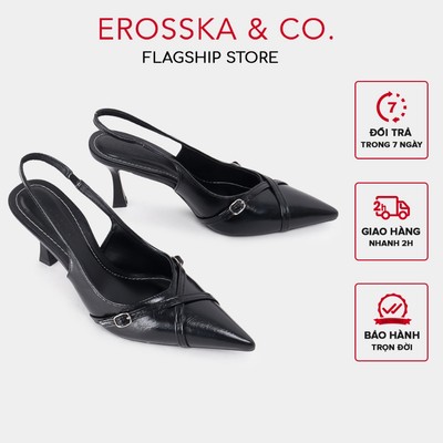 Erosska - Giày cao gót nữ mũi nhọn dây phối khóa đan chéo thời trang màu đen cao 8cm  - EH060