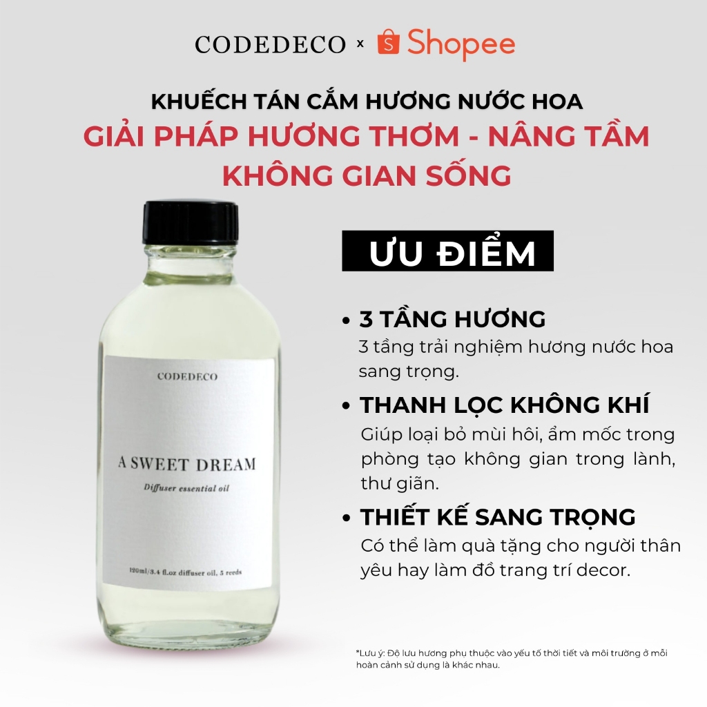 Tinh dầu thơm phòng CODEDECO A Sweet Dream 120ml, 240ml Trẻ trung, Ngọt ngào, Nữ tính