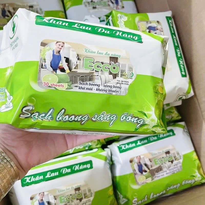[COMBO 5 GÓI]Khăn Ướt Lau Bếp Đa Năng ECCO 50tờ Kháng Khuẩn, Khử Mùi Hôi Kích Thước 25×32( 800gr)