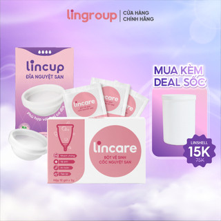 Combo Đĩa Nguyệt San Lincup và Bột tiệt trùng (12 gói x 2g)