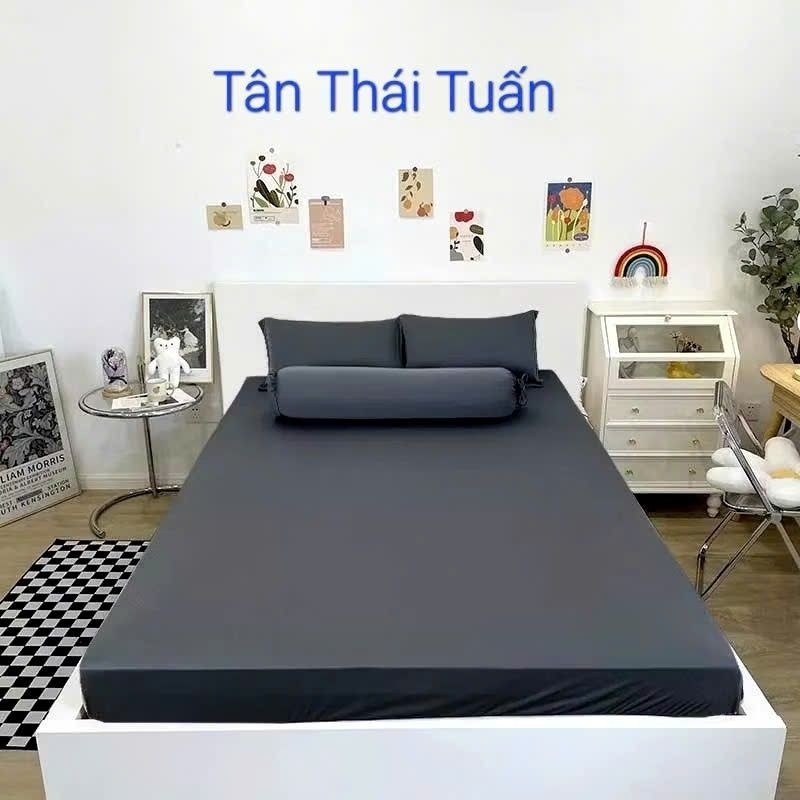 Bộ ga giường Thun lạnh màu trơn xám chì [ 4 MÓN XÁM CHÌ ] thun silk, co giãn bốn chiều