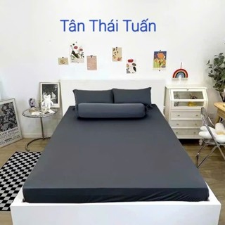 Bộ ga giường Thun lạnh màu trơn xám chì [ 4 MÓN XÁM CHÌ ] thun silk, co giãn bốn chiều