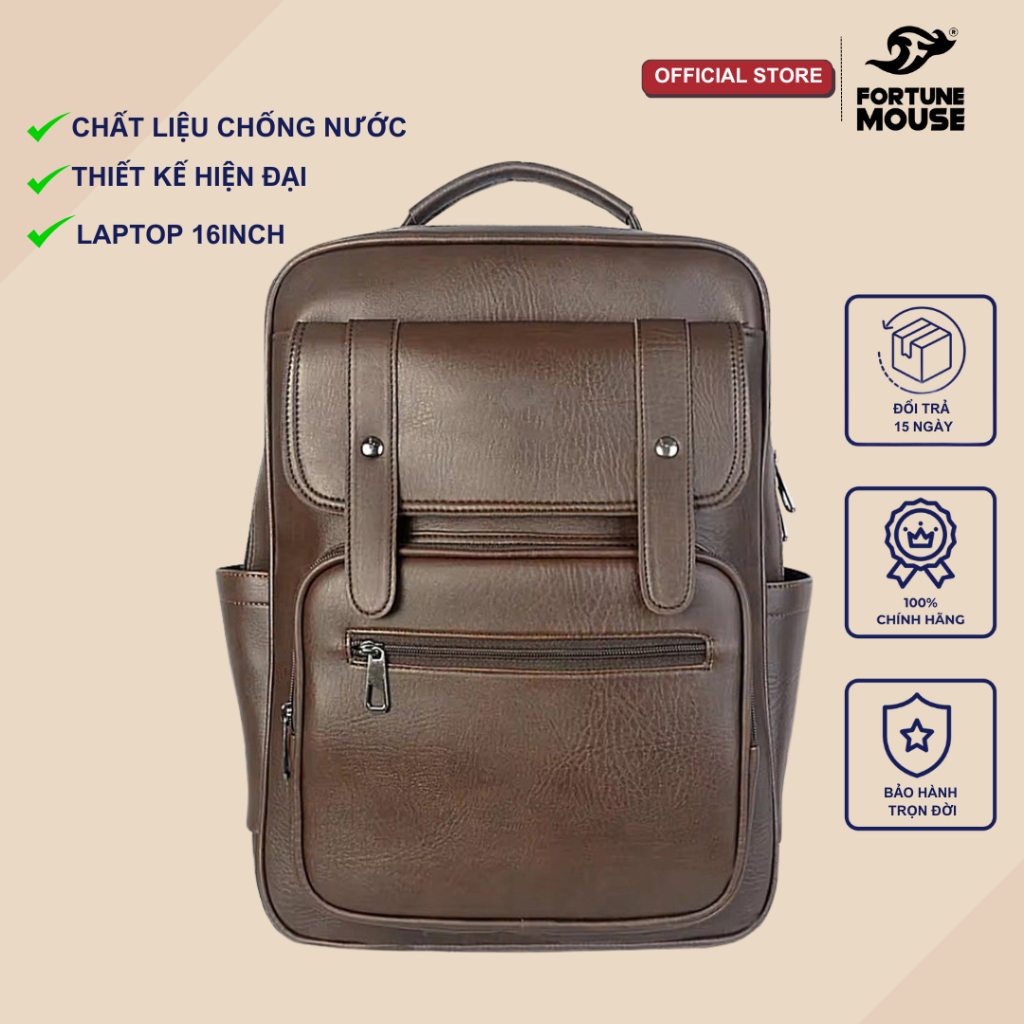 Balo laptop da PU cao cấp chống nước Fortune Mouse A304