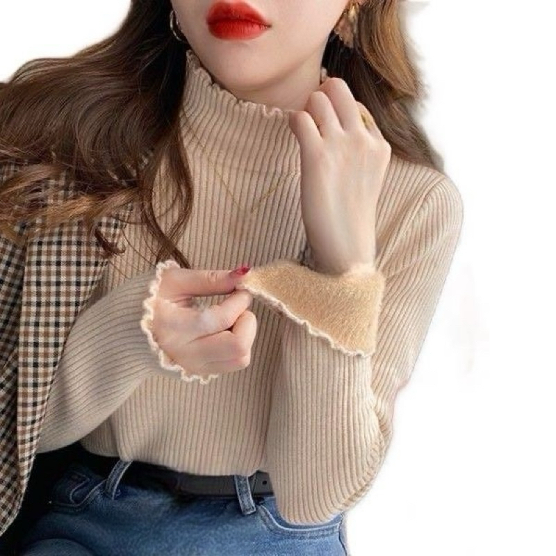 Áo len giữ nhiệt nữ cổ lọ, lót lông mềm mại, nhiều màu