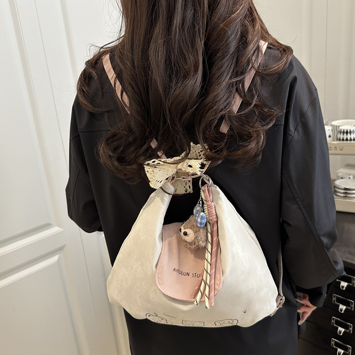 Túi xách Tote nữ họa tiết gấu dễ thương thiết kế nơ buộc trẻ trung phong cách Hàn Quốc, Balo nhung phối màu DK083 | BigBuy360 - bigbuy360.vn