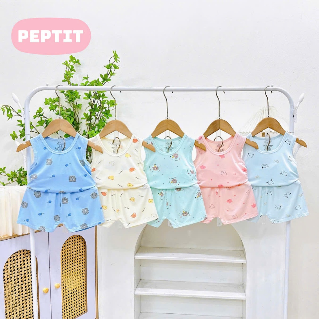 [A201 Mềm, Mát, Chất Petit] Bộ Ba Lỗ Ava Nền Mầu Họa Tiết Cho Bé Trai Bé Gái