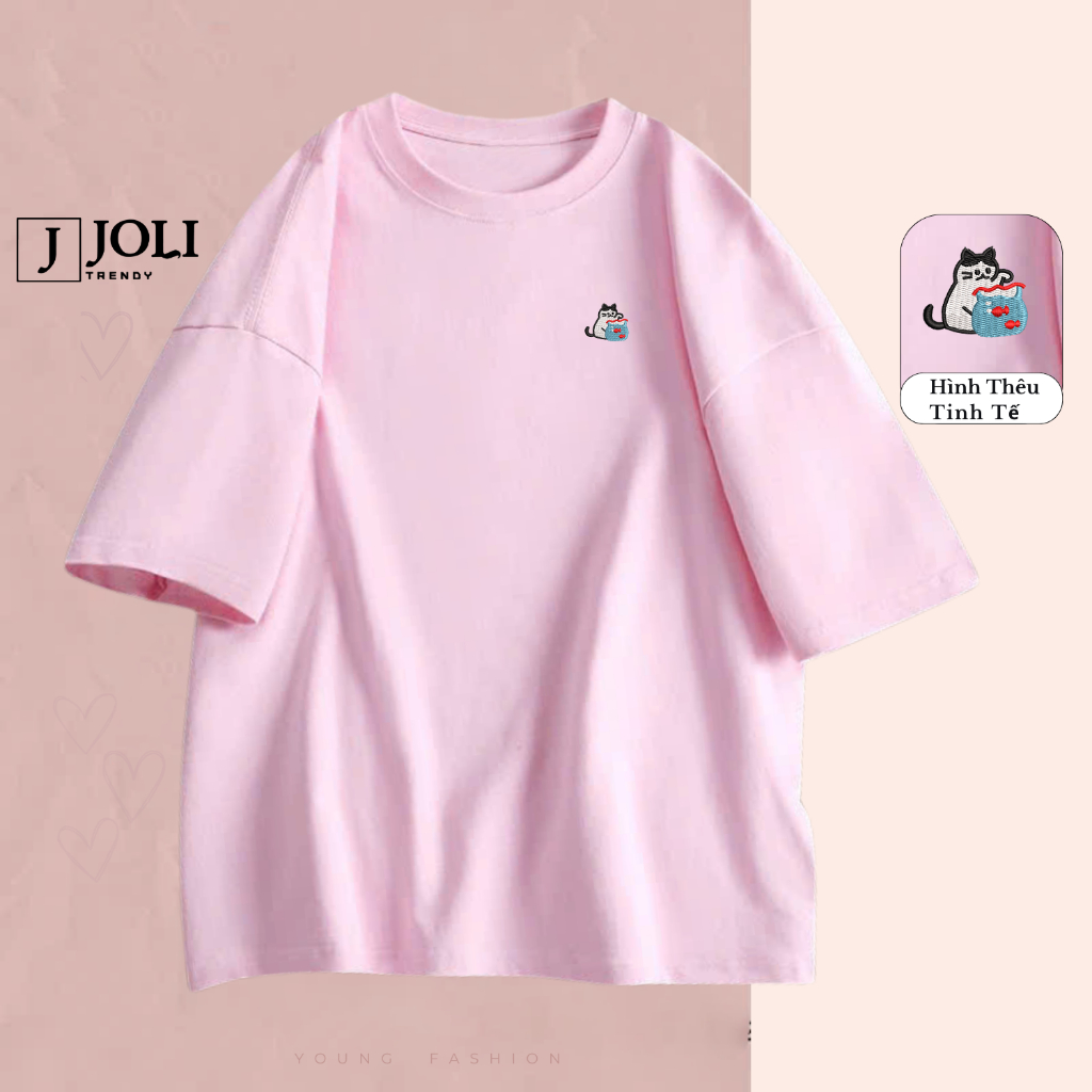 Áo Thun THÊU Cat & Goldfish  By JOLI Chất Cotton Thoáng Mát Form Rộng Tay Lỡ Cho Nam Nữ Phong Cách Unisex J Joli Trendy | BigBuy360 - bigbuy360.vn