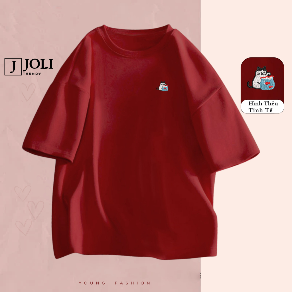 Áo Thun THÊU Cat & Goldfish  By JOLI Chất Cotton Thoáng Mát Form Rộng Tay Lỡ Cho Nam Nữ Phong Cách Unisex J Joli Trendy | BigBuy360 - bigbuy360.vn