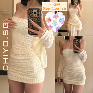 Set đầm ống ren hoa đi biển CHIYO.SG kèm áo khoác len ngoài sang chảnh S169