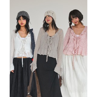 Áo khoác mỏng dài tay viền bèo buộc nơ NakedbyV - Ruffle Cardigan