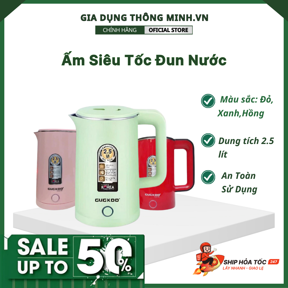 Ấm Siêu Tốc Đun Nước Dung Tích 2.5 Lít Bình Siêu Tốc 2 Lớp Cách Nhiệt Tự Ngắt Khi Sôi Công Suất 1500W