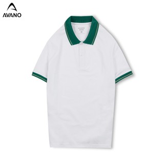 Áo polo trắng kẻ nam vải Cotton mắt chim AVANO mềm mịn thoáng mát dáng Slimfit trẻ trung PL03