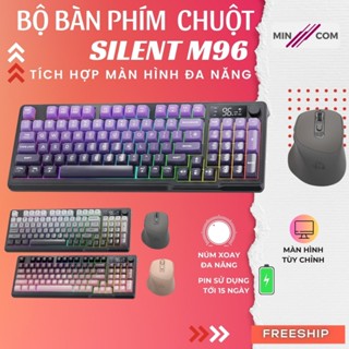 Bộ Bàn Phím Không Dây Mincom M96 + Chuột X7 - Núm Xoay Media, Màn Hình Điểu Khiển, Pin 15 Ngày