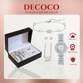 Bộ phụ kiện đồng hồ, dây chuyền, vòng tay và khuyên tai nữ DECOCO Nàng Tiên Cá hộp da cao cấp
