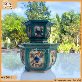 Chậu bonsai cao cấp lục giác mini 12cm, 17cm, chậu cây bonsai, sen đá giả cổ gốm Hoàng