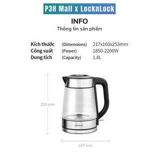 Ấm đun siêu tốc LocknLock dung tích 1.8 thân thủy tinh LEJK418SLV EJK256BLK P3H Mall