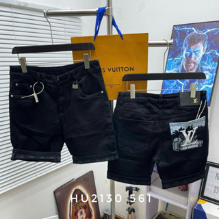 Quần short bò ngố nam PB đen trơn tag logo eo phối in hoạ tiết cây dừa túi mix vân caro ống xắn QS321P