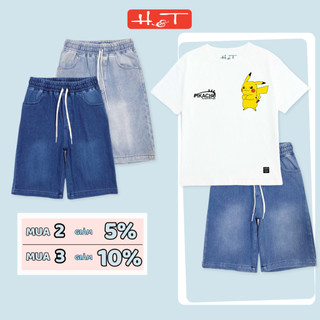  Quần short jean bé trai HTKIDS chất jean mỏng độ co giãn nhiều tốt có túi hai bên cho bé trai từ 30-58kg-QSBT019 