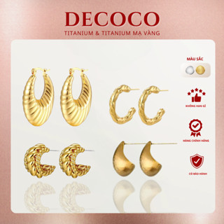  Khuyên tai nữ DECOCO Metallic phong cách thanh lịch basic titan không đen gỉ   kèm Túi giấy + Hộp + Thiệp   