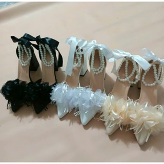  Giày nữ cao gót 5 phân gắn nơ lông vũ nổi bật thanh lịch K26Lga 