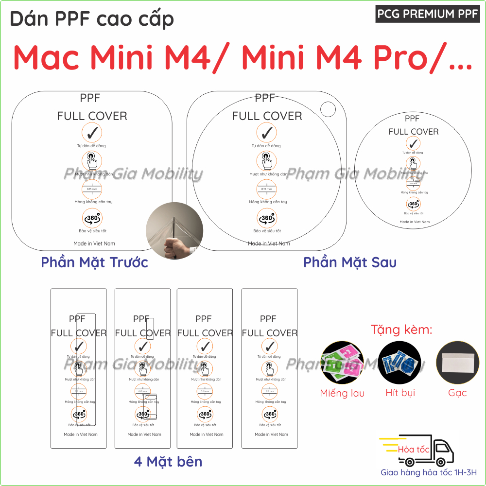 Dán PPF dành cho Mac Mini M2 M3 M4 Pro/ Studio 2022 2024 2025 Max Ultra trong, nhám cho các mặt trướ